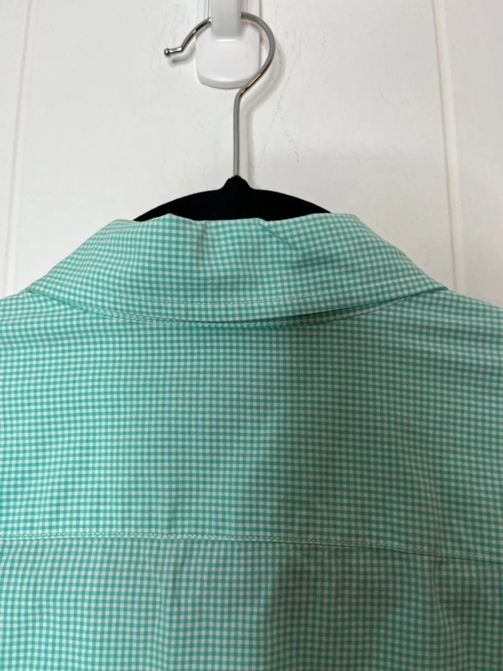 J. Crew Men's Mint Green and White Gingham Checked Button-Down Shirt L